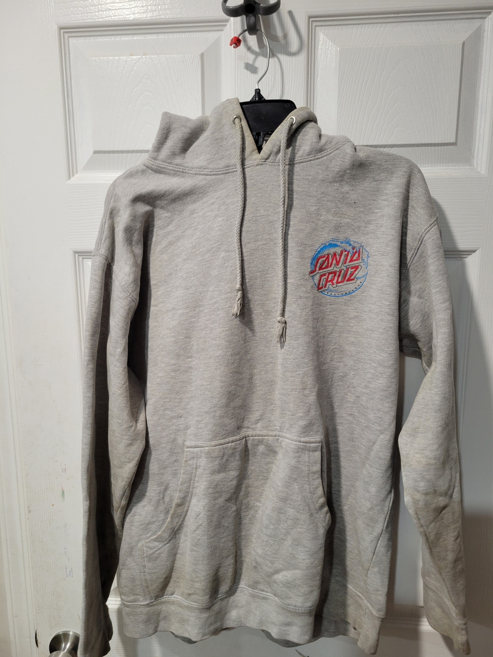 Santa Cruz Skateboards Light Gray Hoodie with Red & Blue Logo